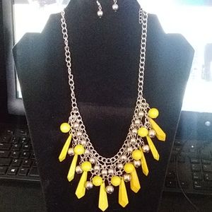 Yellow statement necklace and earring set